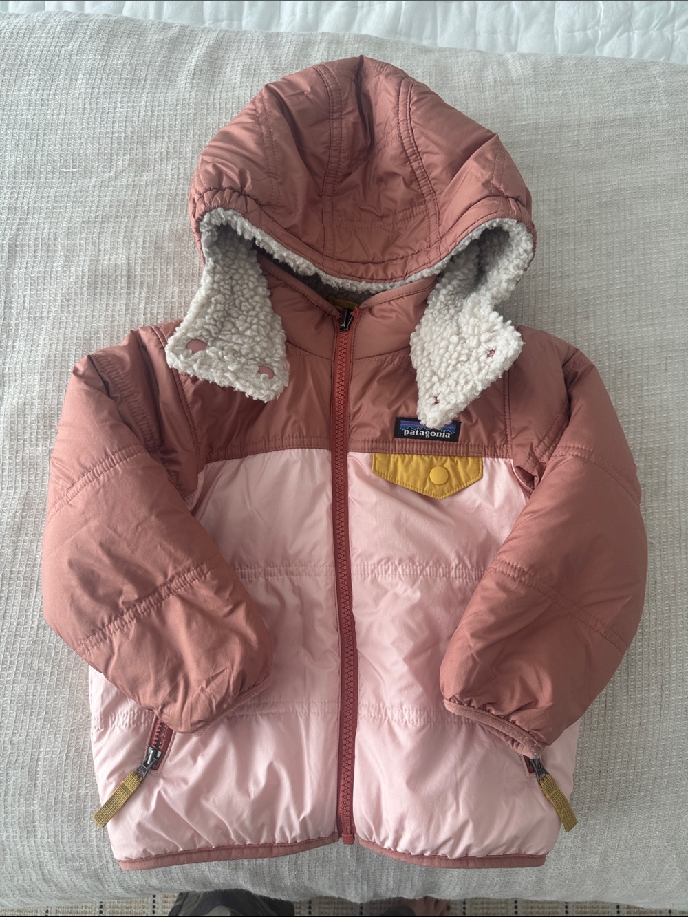Patagonia Toddler Reversible Tribbles Two-Tone Pink Insulated Hooded Jacket